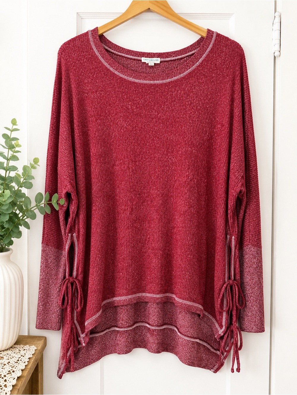 EARTHBOUND Trading Co. Oversized Waffle Knit Side Tie Sweater Top